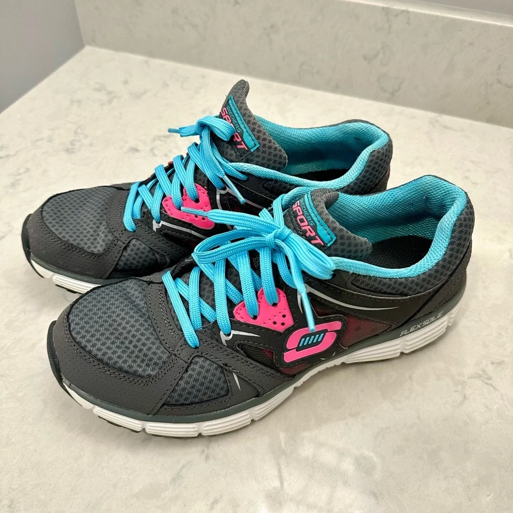 Skechers Gray and Pink Athletic Shoes - Picture 1 of 8